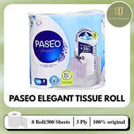 Paseo Bathroom Tissue Roll 8 Rolls – 3-Ply Tissue Roll | 300s | 100% Virgin Pulp | 8 Rolls / Pack | 