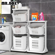 【Mr.Box】北歐風雙向取物二層洗衣分類收納籃(附輪)