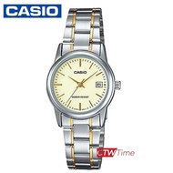 Casio Womens Watch นาฬิกาข้อมือผู้หญิง สายสแตนเลส 2 กษัตริย์ รุ่น LTP-V002SG-9AUDF