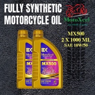 MotoXcel MX500 SAE Motor Oil Fully Synthetic Motorcycle 4T 15W/50 Minyak Hitam Motor 1Litre X 2Btls