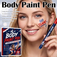 12-Color Body Paint Pen Set World Cup Fan Edition Water-Based Quick-Dry Face Click-Cap Secure A1J4