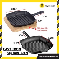 [MY KITCHEN] Cast Iron Square Grill Heavy Duty Pan Skillet for Steak Baking BBQ Grill Pan Camping co