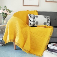Home Hotel Pure Cotton Bedding Office Sofa Knitted Cover Blanket With Tassel Tapestry For Bed Airplane Travel Decor Blankets Sofa Dust Cover Protective Full Cover Sofa Towel Plain Plaid Decorative Cloth