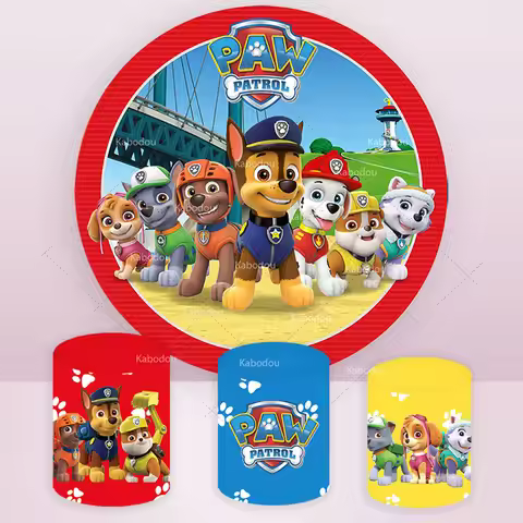 Paw Patrol Round Background Cover Boys Birthday Party Backdrop Baby Shower Cartoo Run Dogs Circle Cy