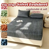 BIG Striped Velvet Garterized Bed Sheet Super Soft Fluffy ComfortableFleece Bedsheet Pillowcase