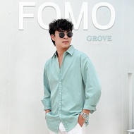 Fomo-เชิ้ตแขนยาว สีชาเขียว เสื้อเชิ้ตสีพาสเทล