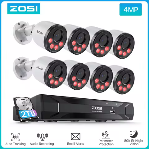 ZOSI 8CH PoE Security Camera System H.265+ 5MP 8 Channel NVR 4MP HD Outdoor PoE IP Cameras 25FPS CCT
