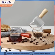 40/75/150ml Glass Espresso Measuring Cup Wood Handle Wine Milk Jug Clear Scale Espresso Shot Glass Kitchen Baking Accessories