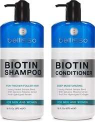 BELLISSO Biotin Shampoo and Conditioner Set - Sulfate and Paraben Free Treatment for Men and Women - Hair Thickening Volumizing Products to Help Boost Thinning Hair with Added Keratin