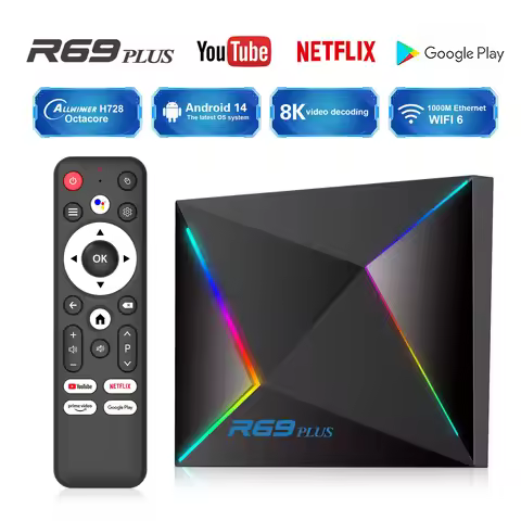 R69Plus Android14 TV box Wifi6 Allwinner H728 octa-core Wifi6 1000M 4GB RAM 16GB 32GB/64GB Bluetooth