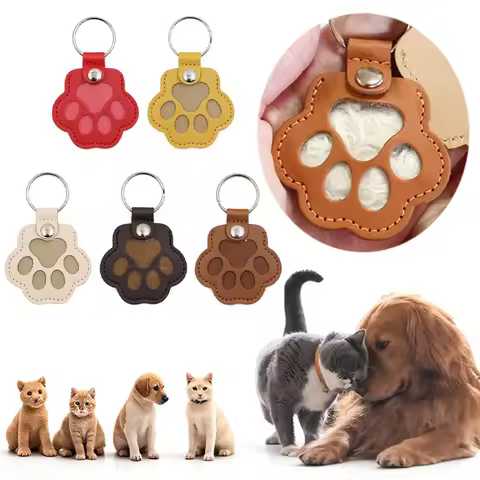 Pet Hair Memorial Keychain PU Leather Keepsake Locket for Cat Dog Fur Pet Hair Storage Pendant Handb