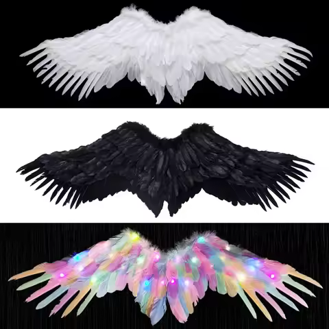 Black White Angel Feather Wings Headband Wands Holiday Party Props Scene Layout Catwalk Demon Devil 