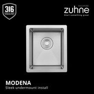 ZUHNE Modena Undermount Dry Kitchen & Utility Service Yard Sink | Deep Basin 316 Stainless Steel Hon