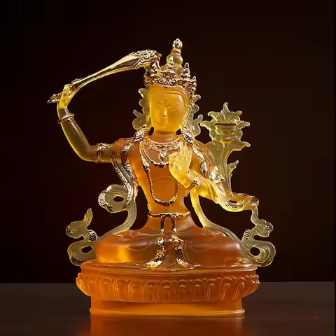 Manjushri Bodhisattva Statue Glaze Paste Gold Tibetan Water Glaze Bodhisattva Home Offerings Meditat