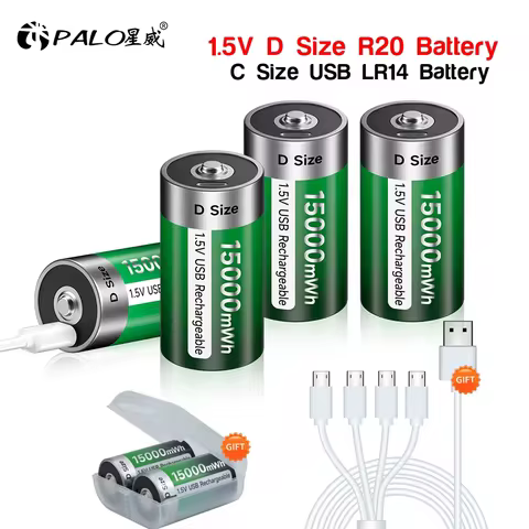 1.5V D Size Rechargeable Battery LR20 Li-ion Batteries C Size Rechargeable Battery Type C USB Chargi