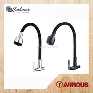 CABANA BRASS WALL MOUNTED KITCHEN SINK TAP C/W BLACK FLEXIBLE HOSE WATER TAP (CB2862 / CB2862-BL)