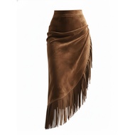 Fringe Skirt Brown Vintage Asymmetric Hem Cowgirl Skirt Retro Boho Everyday Wear True to Size for Wo