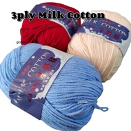 3ply Benang Kait Milk Cotton Rope Yarn / 3ply Cotton Knitting Crochet Yarn(50g)