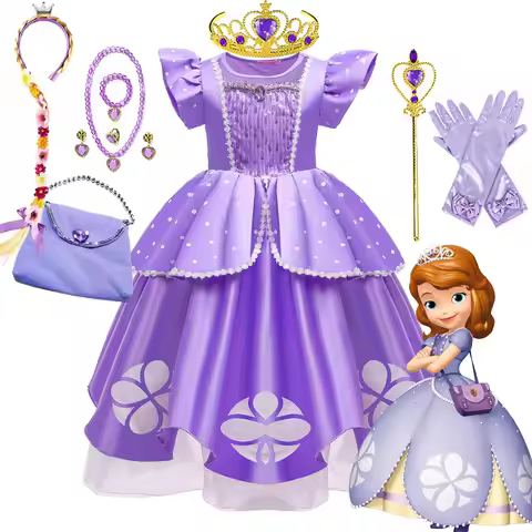 Disney Little Princess Sofia Cute Ball Gown Junior's Sofia the First Costume Play Dress Tea Length P