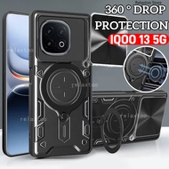 IQOO13 5G Casing For IQOO 13 IQOO13 5G Metal Magnetic Ring Holder Shockproof Hard Phone Case Push Ca