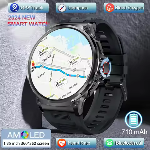 2026 Men 1.85-inch AMOLED Screen Smart Watch 710mAh Battery Heart Rate Bluetooth Call NFC GPS Tracke