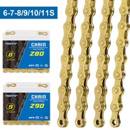 [Free Ship] Gold Bike Chain 6 7 8 9 10 11 Speed Mountain Bike Chain 116 Links MTB Road Folding Bike 