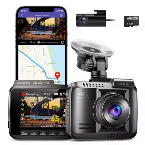 AZDOME Dash Cam GS63Pro 4K+1080P ADAS GPS 5.8GHz WIFI Car DVR Built-in 128eMMC Night Vision 24H Park
