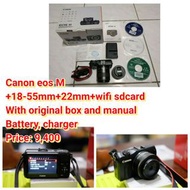 Canon eos M+18-55mm+22mm+wifi sdcard