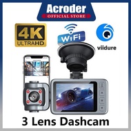 Acroder Dashcam kereta Q2 4K UHD 3 Lens Built-in WiFi & G-Sensor 24-Hour Parking Surveillance
