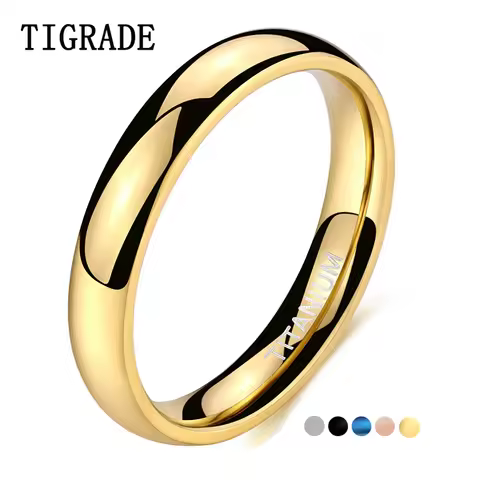 Tigrade 4mm Polished Gold Ring for Men Women Black Blue Silver Color Ring for Wedding Band Titanium 
