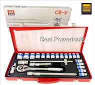 THAKITEC ชุดเครื่องมือ ประแจ ชุดบล็อก 24 ชิ้น ขนาด 1/2 (4หุน) CR-V แท้ / CR-MO รมดำ