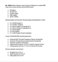 [IB/IGCSE/IELTS] HKU Double Degree English Tutor Native Speaker Level 7 English Tutorial English Tea