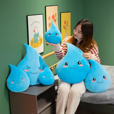 25~55cm Kawaii Waterdrop Moon Plush Pillow Stuffed Smiling Shy Face Decor Plushie Neck Support for C
