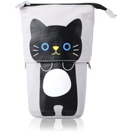 ISuperb Standing Pencil Pouch Pencil Case Cute Cat Telescopic with Zipper Canvas Kwaii Cartoon Penci