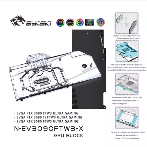 Bykski Full Cover Custom GPU Water Block Fit EVGA RTX 3090 3080Ti 3080 FTW3 ULTRA GAMING Liquid Cool
