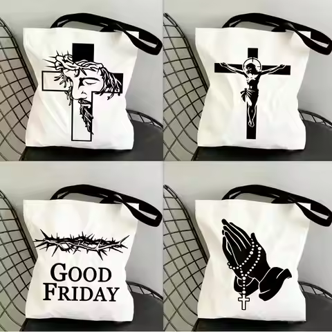 Good Friday Storage Bags Canvas Double-Sided Print Shopping Bag Large Capacity Aesthetic Reusable To