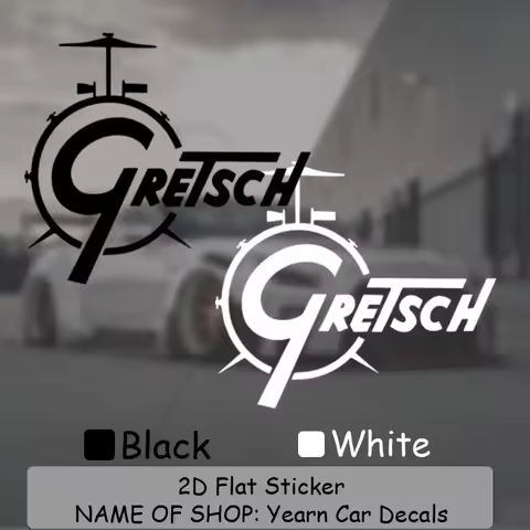 1PC Gretsch Logo Sticker Drum Letter Design Transparent Vinyl Decal Waterproof UV Proof Weatherproof