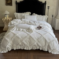 【Super low price】4Pcs French Princess Style Ruffles Bedding Set Double King Queen Size Wedding Bedro