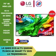 LG 75" QNED 4K Smart TV 75QNED86ASA – Quantum Dot, AI ThinQ, HDR, webOS, Slim Design