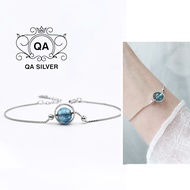 Vòng tay bạc 925 đá xanh vân rạn hoa lắc nữ bi S925 CRYSTAL Quartz QA SILVER Bracelet BR190102