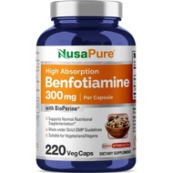 NusaPure Benfotiamine 300mg 220 Veggie Caps (Non-GMOVegan & Gluten-Free) with Bioperine(No.3402)