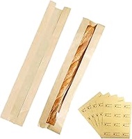 200 Pieces Baguette Bags,Kraft Paper Bread Bags for Homemade Bread, Brown Long French Bread Bags wit