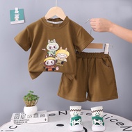 SKM Labubu Printed Cartoon Kids Tshirt Set With Short HM241 Set Pakaian Kanak-kanak