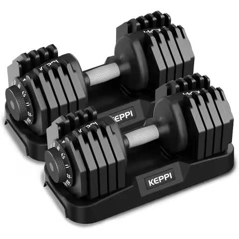 Keppi Adjustable Dumbbells Set-25lb/40lb/55lb/60lb, Anti-Slip Metal Fast Adjust Weight Handle, Exerc