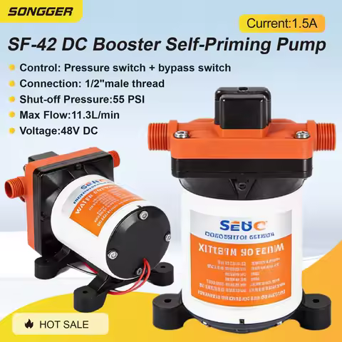 SF-42 DC Booster Self-Priming Pump 48V RV Water Pump 55 PSI 11.3L/min Fresh Water Diaphragm 1/2 Thre