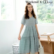 SG LOCAL WEEKEND X OB DESIGN CASUAL WOMEN CLOTHES CHECKED COTTON V NECK TIERED MIDI DRESS S-XXXL PLUS SIZE