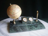 【老時光 OLD-TIME】早期二手台灣製大理石座地球儀時鐘筆收納組