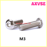 AXVSE 100pcs M3 Bolt A2-70 Button Head Socket Screw Sus304 Stainless Steel M3*(4/5/6/8/10/12/14/16/18/20/22/25/30/35/40/45/50) Mm HJKLK