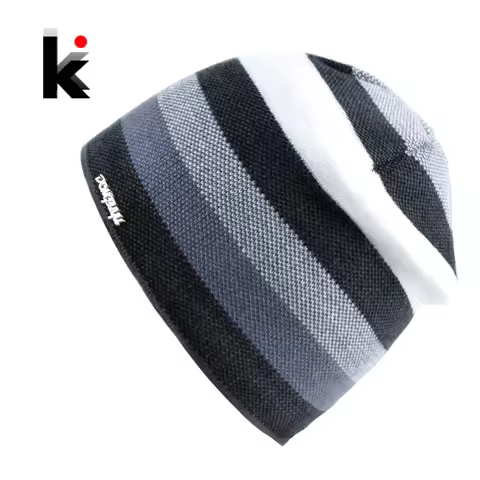 Men's Skullies Hat Bonnet Winter Beanie Knitted Wool Hat Plus Velvet Cap Thicker Stripe Skis Sports 