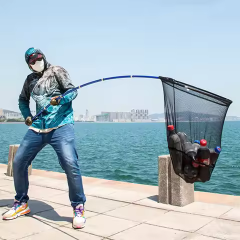 2.1/2.4M Carbon Fishing Pole Telescopic Landing Net Triangle Folding Net Hand Dip Casting Net Fishin